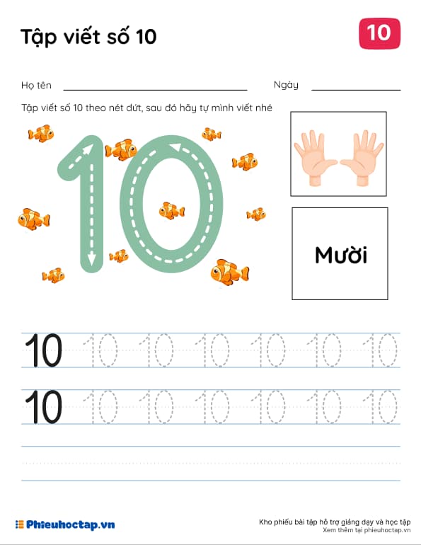Tập viết số 10 theo nét
