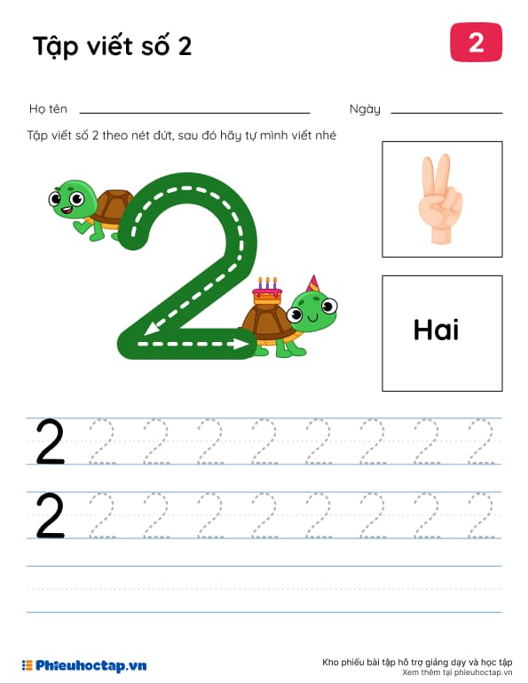 Tập viết số 2 theo nét