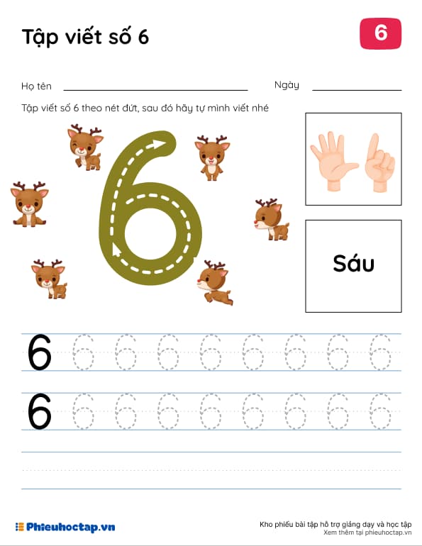Tập viết số 6 theo nét