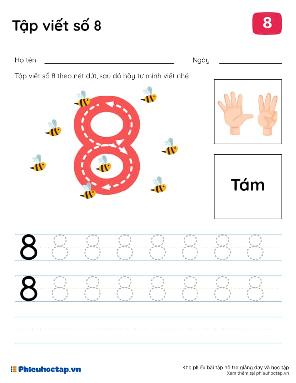 Tập viết số 8 theo nét