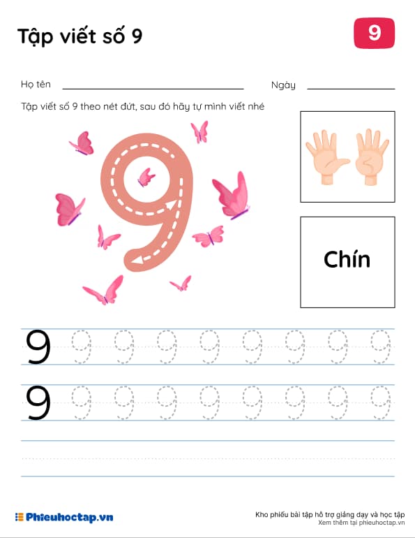 Tập viết số 9 theo nét